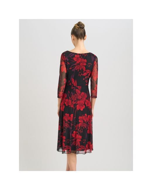 Gina Bacconi Red Honey Pleated Floral Dress