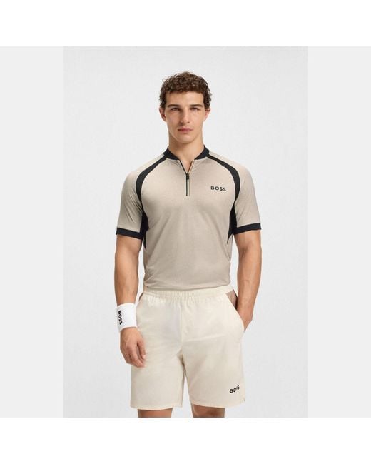 Boss Gray Pl_Toc Matchball Zip-Neck Mesh Polo Shirt for men
