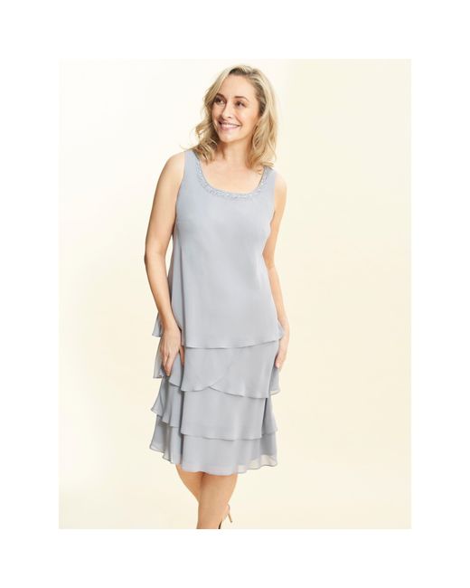 Gina Bacconi Blue Camira Lace Shoulder Tier Jacket Dress