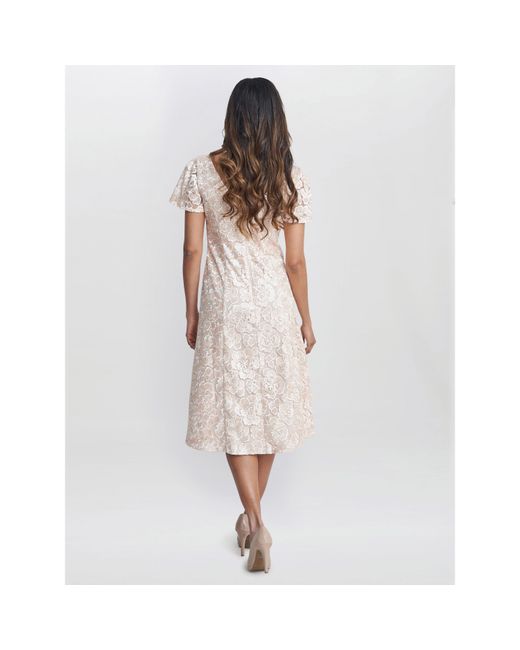 Gina Bacconi White Mylene Embroidered Floral A-Line Dress