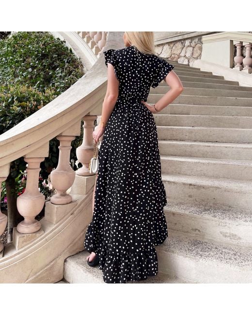 AX Paris Black And Polka Dot Wrap Over Top Frill Hem Midi Dress