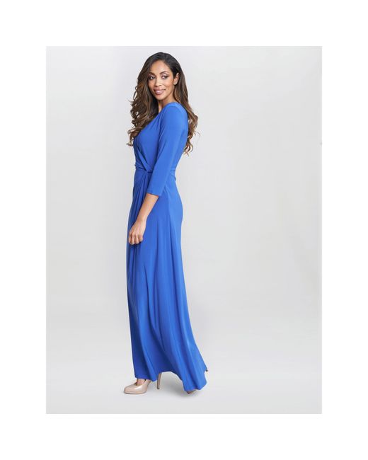 Gina Bacconi Blue Celine Jersey Wrap Maxi Dress