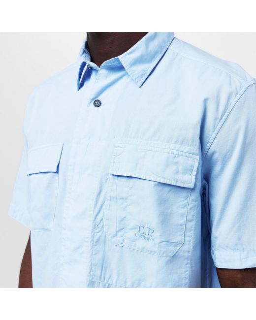 C P Company Blue Short Sleeve Ripstop Shirt for men