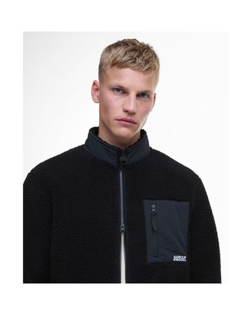 Barbour Black Adams Oversized Funnel Neck Long Sleeve Teddy Coat for men