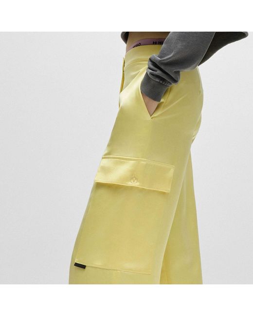 HUGO Yellow Hakila-1 Relaxed-Fit Cargo Trousers