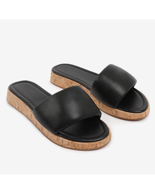 Where's That From Brown Pu Julia Flatform Sliders Sandal Ladies