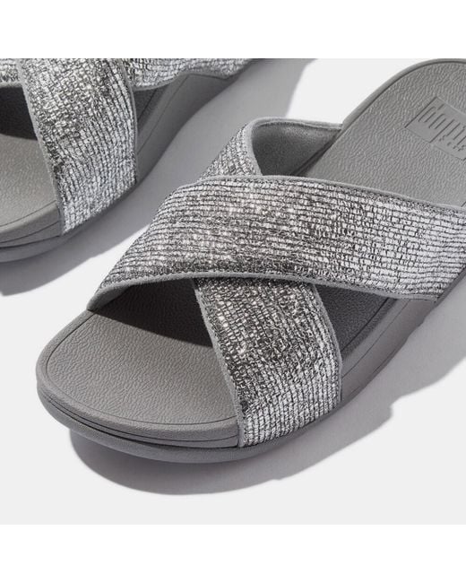 Fitflop Gray Lulu Crinkled-Shimmer Cross Sliders