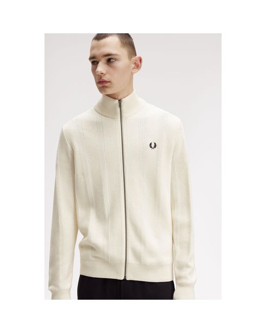 Fred Perry Natural Textured Full-Zip Knitted Top for men
