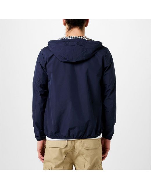 Aquascutum Blue Reversible Check Hooded Long Sleeve Rain Anorak for men