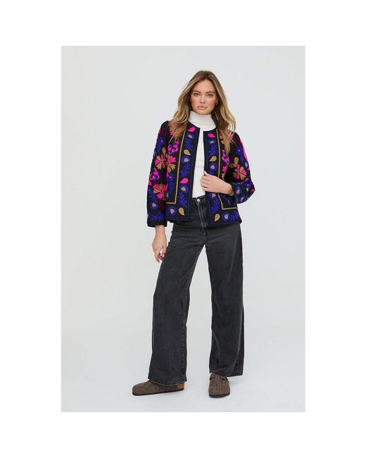 Raffya Black Halen Quilted Embroidered Jacket