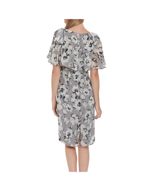Gina Bacconi Gray Mahra Floral Chiffon Dress