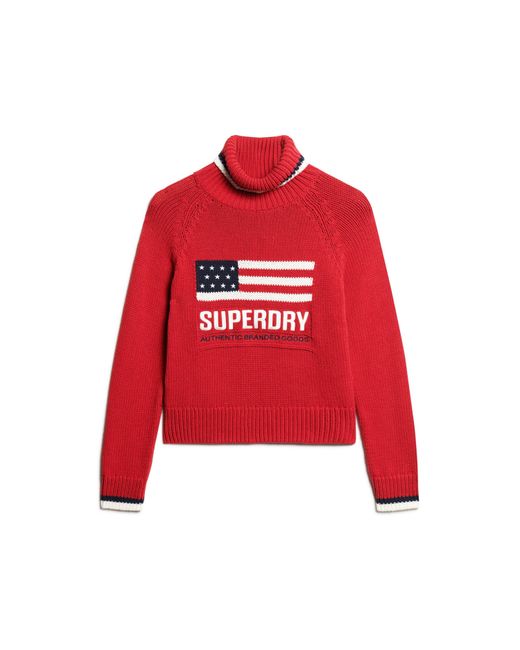 Superdry Red Usa Rn Knit Ld44