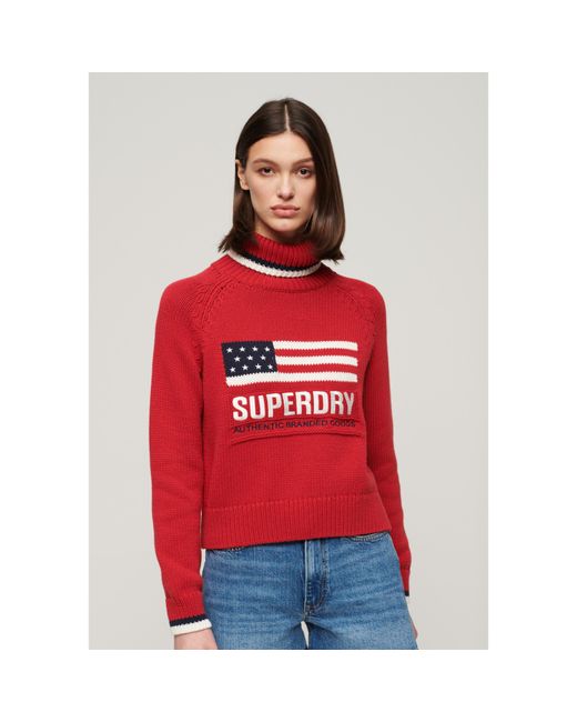 Superdry Red Usa Rn Knit Ld44