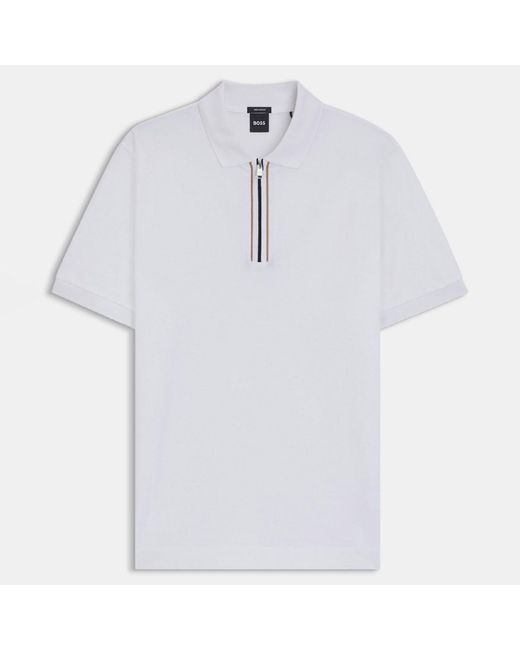 Boss White H-Paras 65 Zip-Placket Polo Shirt for men