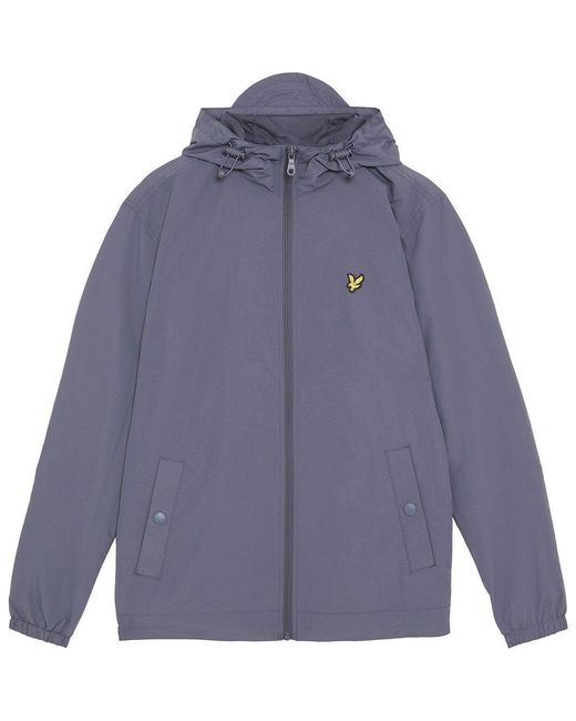 Lyle & Scott Blue Zip Through Cotton Wind Resistant Long Sleeve Hooded Rain Anorak for men