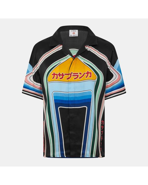 Casablanca Blue Pattern Short Sleeve Bowling Shirt for men