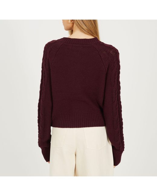 Brave Soul Purple Crew Neck Cable Knit Cardigan With Raglan Sleeve