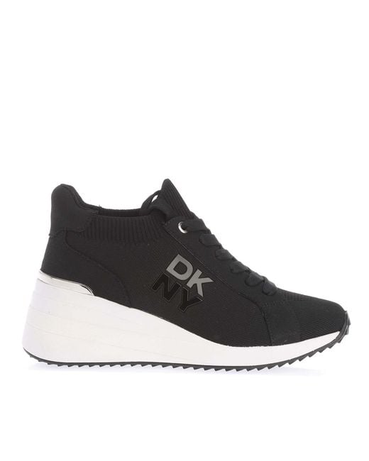DKNY Black Kasia Lace Up Wedge Trainers Size 6.5