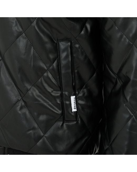Firetrap Black Faux Leather Button Long Sleeve Quilted Jacket for men