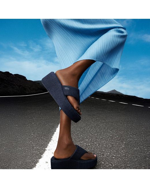 Fitflop Blue Platfforms Denim Wedge Toe-Post Sandals
