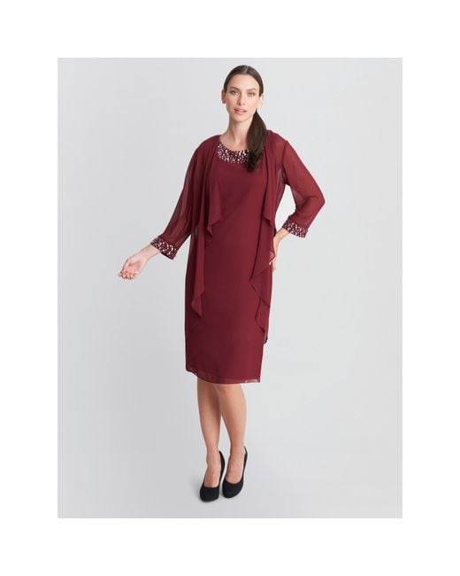 Gina Bacconi Red Joseline Short Chiffon Jacket Dress