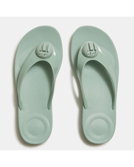 Fitflop Green Iqushion Glossy-Button Flip Flops