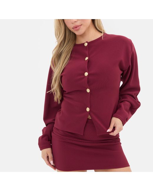 I Saw It First Red Statement Button Ribbed Cardigan