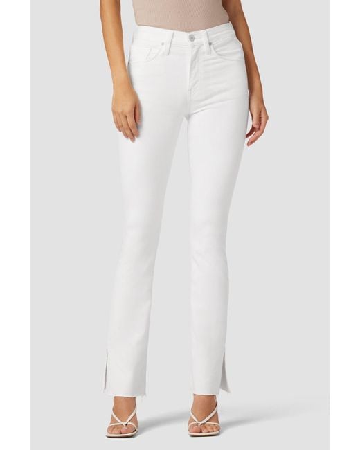 Hudson White Barbara High-rise Baby Bootcut Jean W/ Slit Hem