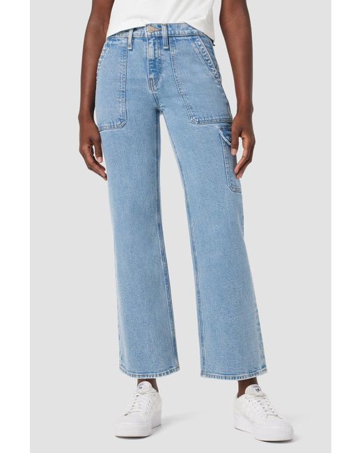 Hudson Women's Rosie High-Rise Wide Leg Ankle Jeans - Comfort Stretch Denim, Raw Hem, Yellow Limelight Wash