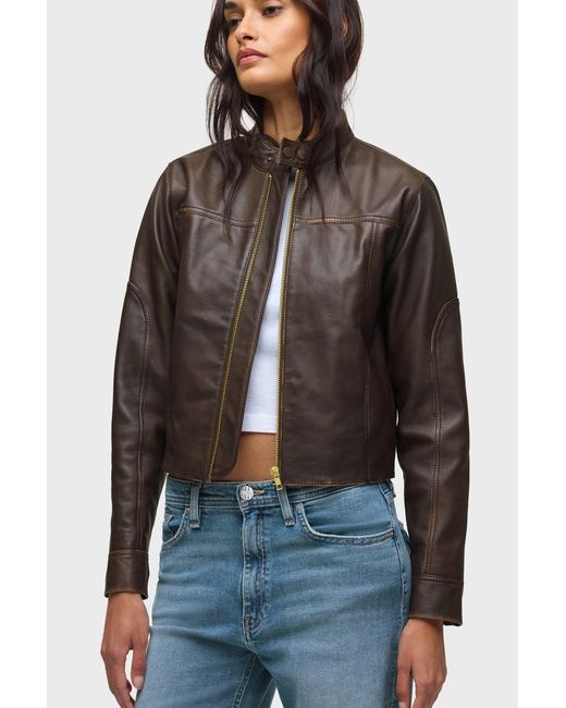 Hudson Blue Leather Moto Jacket
