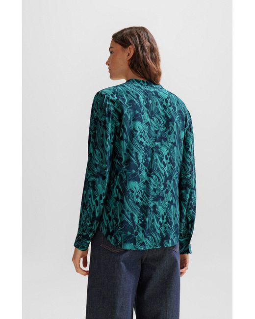 Boss Blue Regular-fit Blouse In Digitally Printed Silk