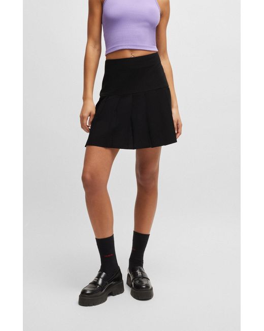 HUGO Black Pleated Mini Skirt In Stretch Fabric