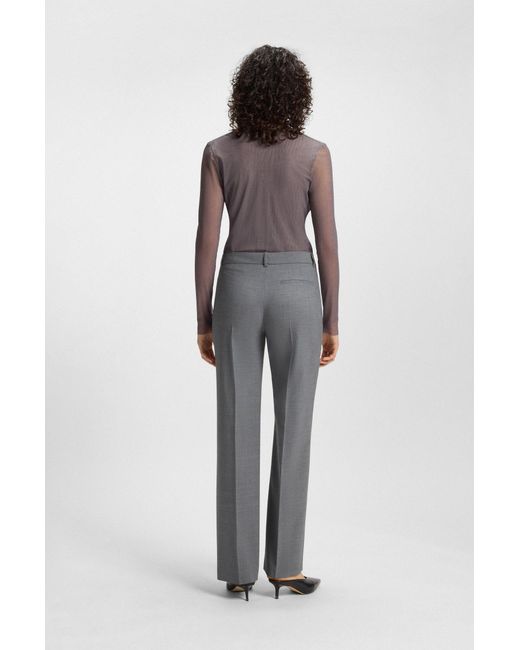 Boss Gray Relaxed-Fit Hose Aus Melierter Schurwolle