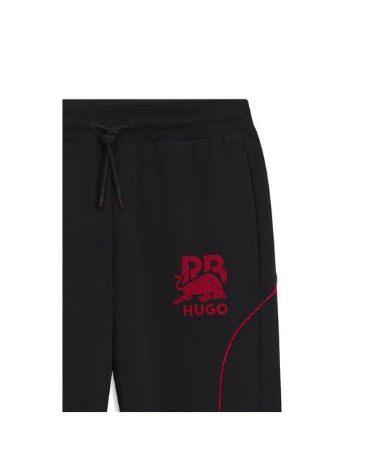 HUGO Black X Rb Stretch-Cotton Tracksuit Bottoms With Bull Motif for men