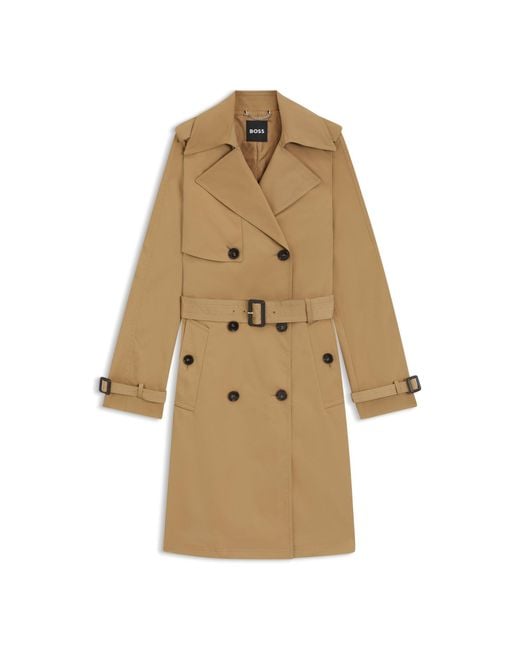 Boss Natural Double-Breasted Trench Coat With Buckled Belt