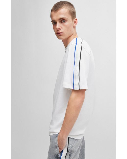 HUGO White Cotton-jersey T-shirt With Tape Trims for men