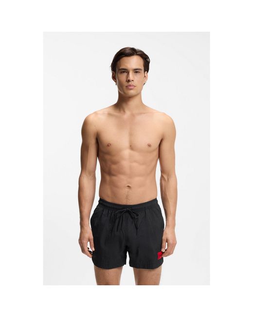 HUGO Black Quick-Drying Swim Shorts With Logo Label for men