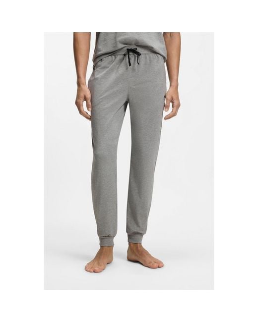 Boss Gray Stretch-Cotton Tracksuit Bottoms With Embroidered Logo for men