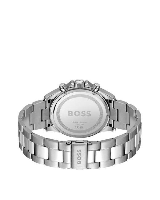 Boss Metallic Link-bracelet Chronograph Watch With White Dial for men