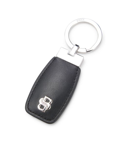 Boss Black Leather Key Ring With Chrome Double B Monogram