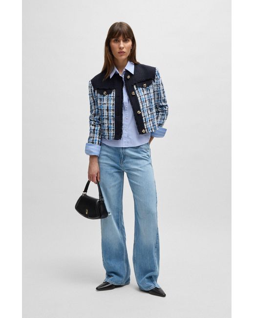 Boss Regular-Fit Blouse Van Gestreepte Stretchkatoen in het Blue