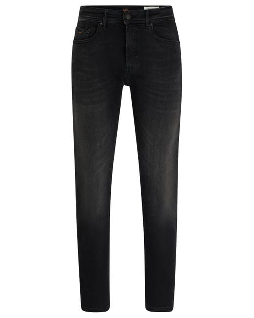 Boss Schwarze Tapered-Fit Jeans aus Super-Stretch-Denim in Black für Herren