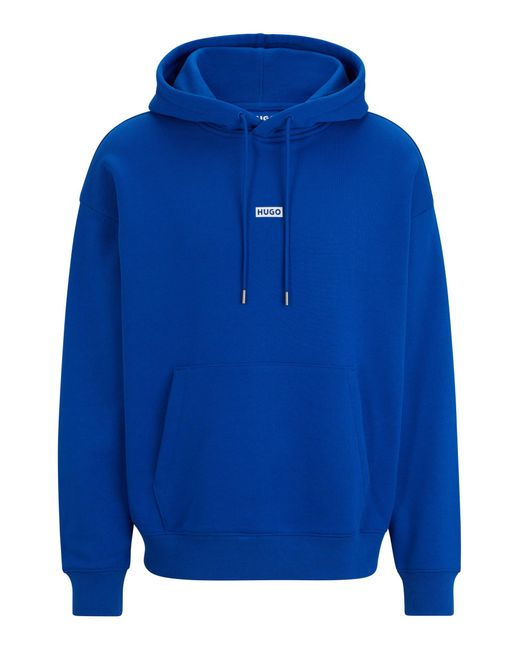 HUGO Blue Cotton-terry Loose-fit Hoodie With Logo Details for men