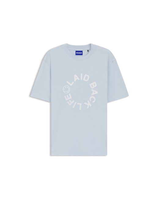HUGO Blue Cotton-Jersey T-Shirt With Happy Logo for men