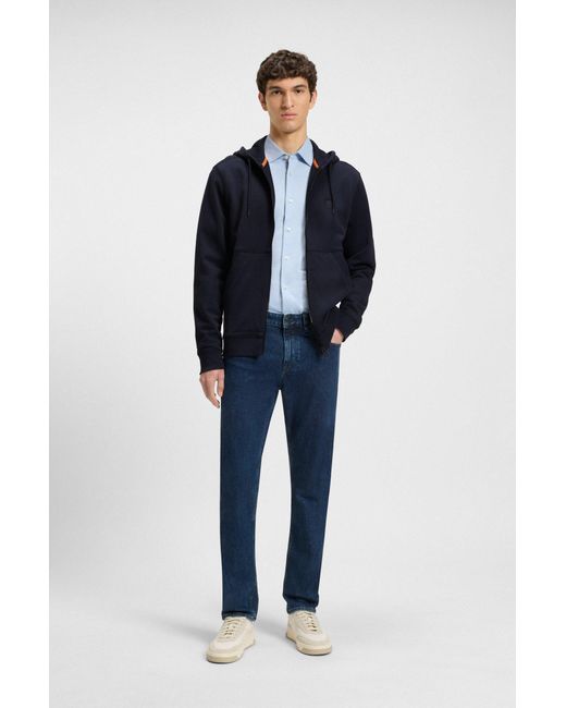 Boss Hoodie Van Katoenen Sweatstof Met Rits En Ton-Sur-Ton Logopatch in het Blue voor heren