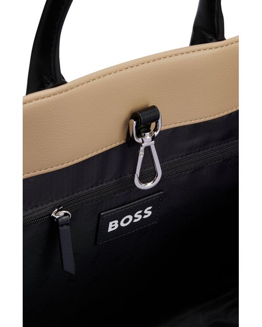 BOSS Faux-leather Tote Bag With Signature Details in Natural | Lyst UK