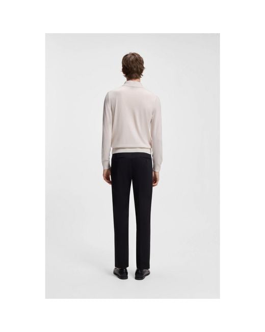 Boss White Long-Sleeved Polo Sweater for men