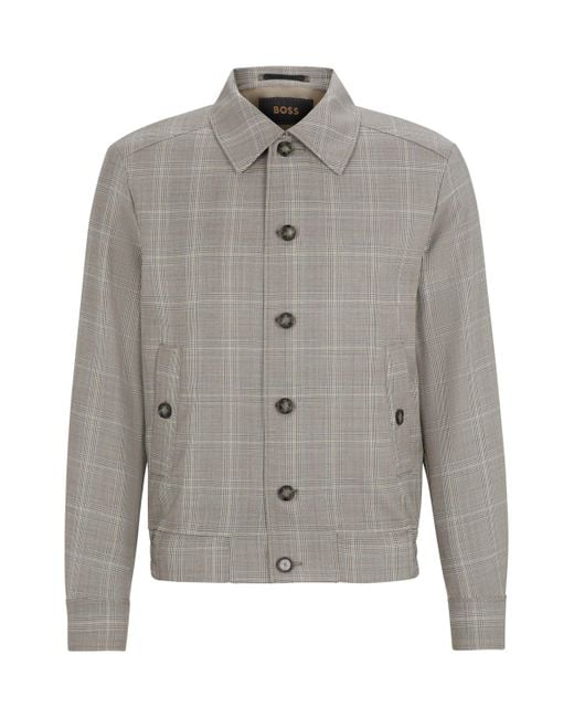 Boss Gray Slim-fit Jacket In Water-repellent Checked Wool for men