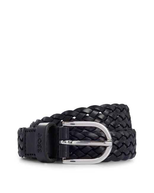 Boss Black Woven Belt With Branded Leather Keeper And Polished Hardware