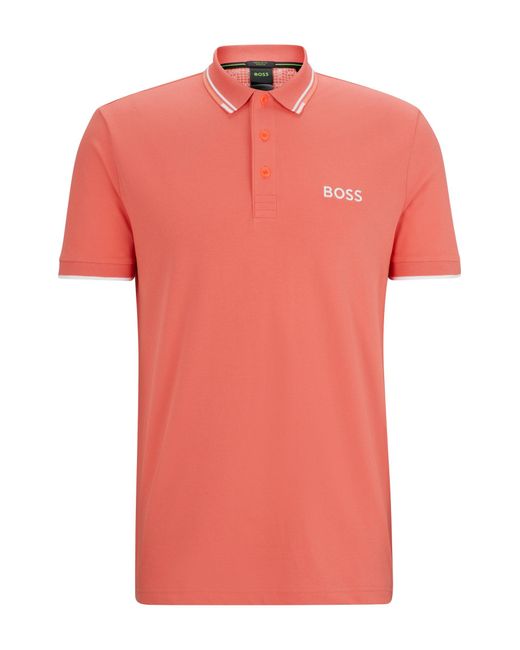Boss Pink Cotton-blend Polo Shirt With Contrast Logos for men